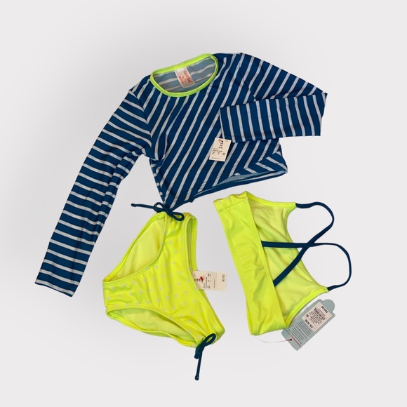 Cat & Jack Girls’ Long Sleeve Neon Green Bikini Swimsuits 3pc Set XS NWT - Picture 3 of 5